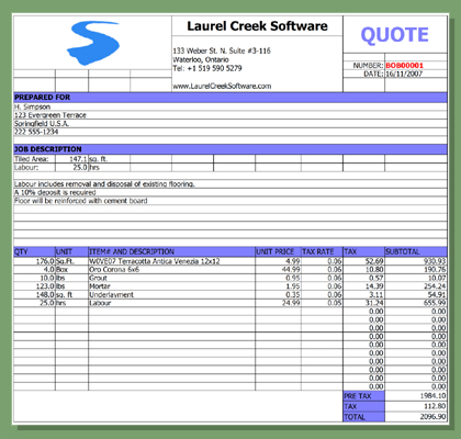 Sample Quote - Click to see full size